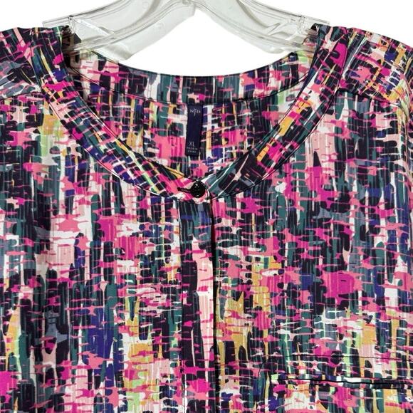 NYDJ Women’s XL 3/4 Sleeve Printed Pintucked Back Blouse Multicolor Print - Picture 6 of 12